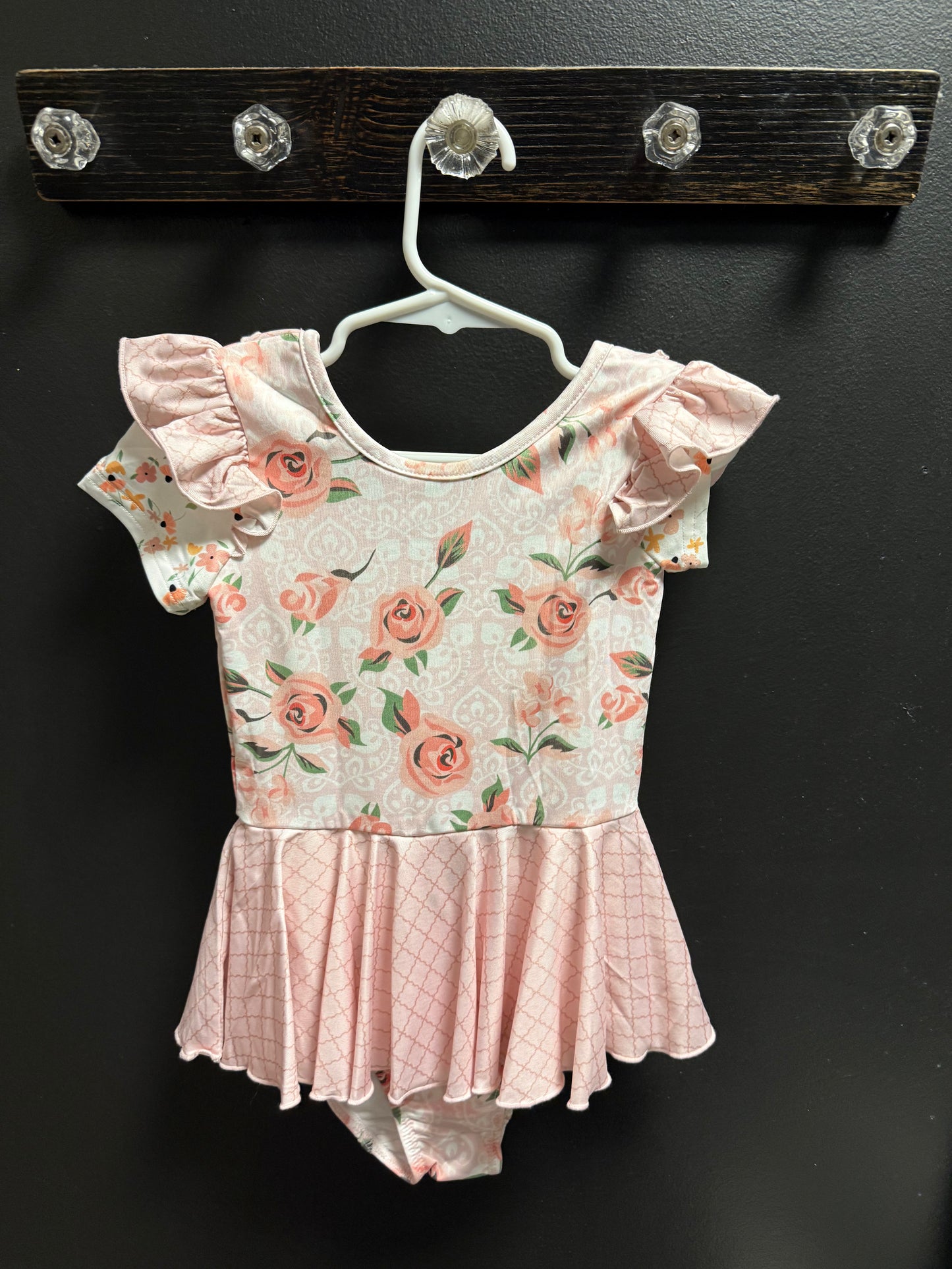 Pink Rose Skirted Flutter Sleeve Leo