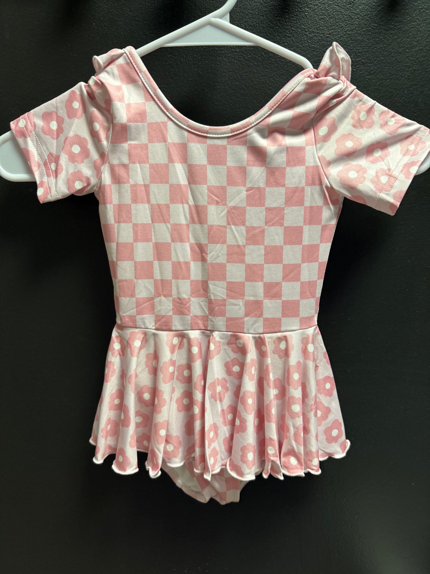 Pink Checked Floral Skirted Leo