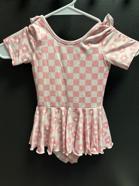 Pink Checked Floral Skirted Leo